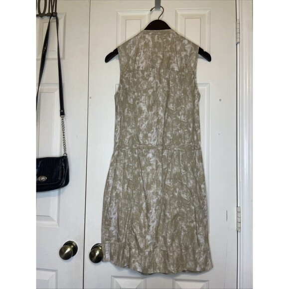 Medium Designer Michael Kors Sleeveless Khaki & White Acid Wash Zip-Up Dress - Picture 10 of 14